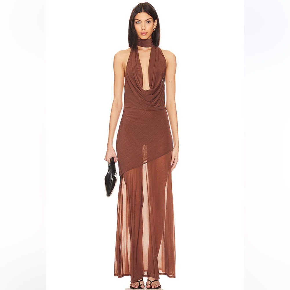 REVOLVE x LPA Brown Backless Halter Dress